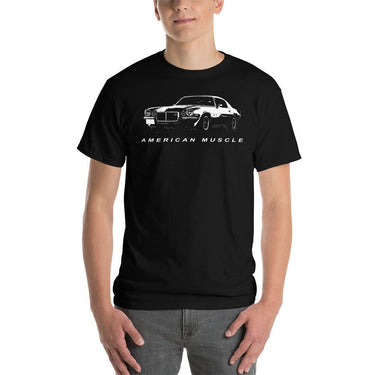 Man Wearing a 1970-1973 Split Bumper Camaro T-Shirt | Aggressive Thread Muscle Car Apparel